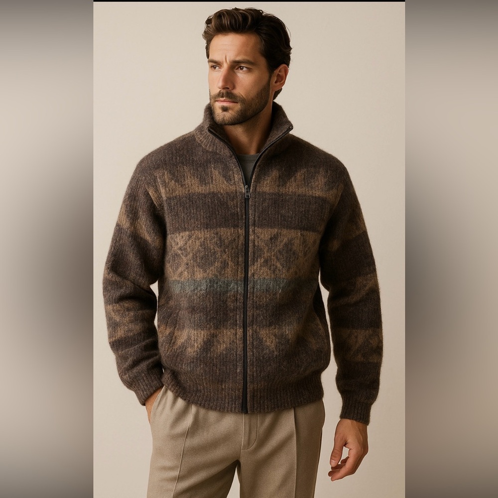 VTG TUMI Peru Brushed Alpaca Full Zip Jacket L Geometric